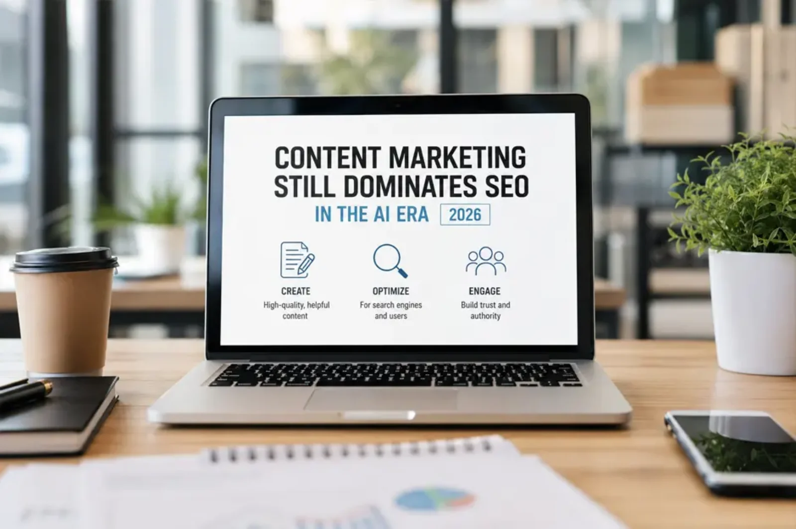 Content marketing and SEO on laptop screen
